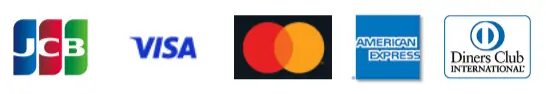 JCB、Visa、Mastercard、American Express、Diners Club